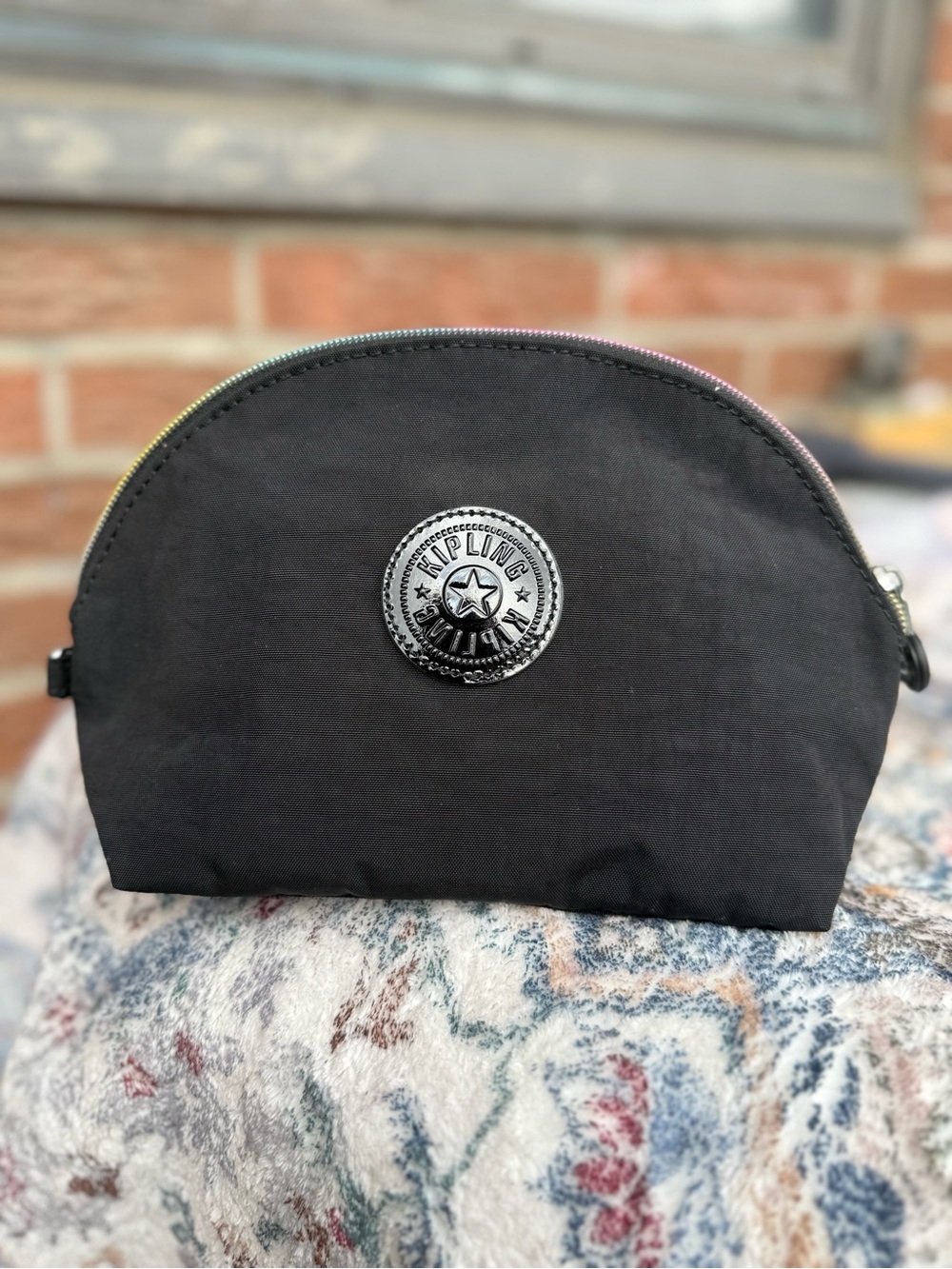 Kipling Black Dome Cosmetic Pouch Rainbow Zipper